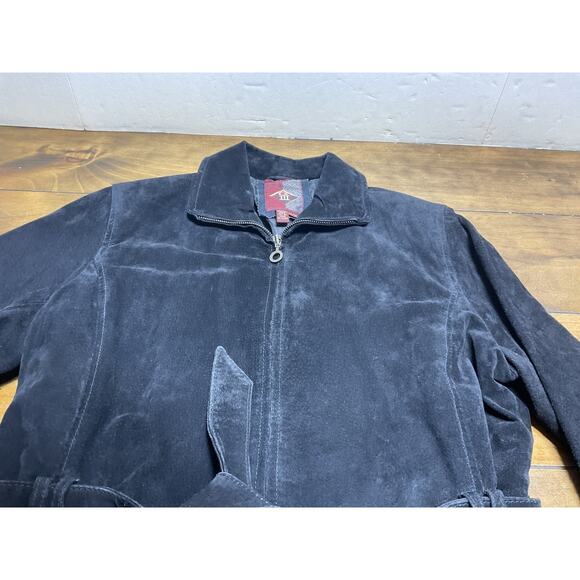 G-III Vtg Suede Jacket Women Medium Black 100% Leather Coat Quilted Belt Y2K 90s - Picture 4 of 11